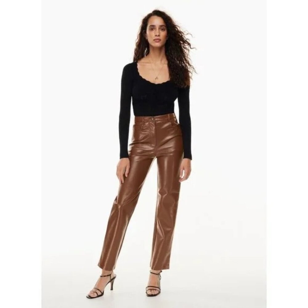 NWOT Aritzia WILFRED Melina Cognac Brown Vegan Leather Trousers Pants Size 6 - Picture 2 of 13